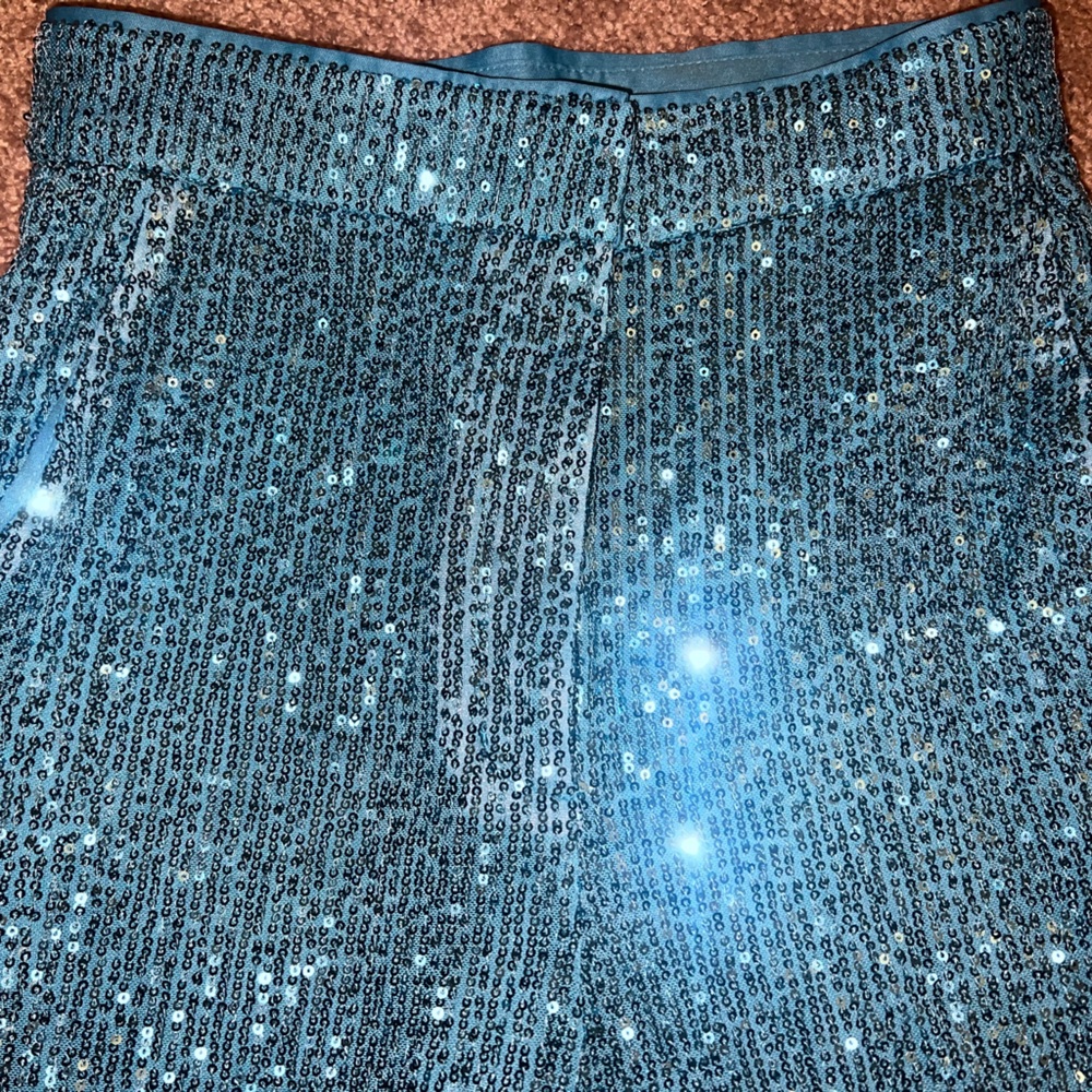 • ASOS DESIGN • Hourglass straight sequin ankle grazer pants in turquoise